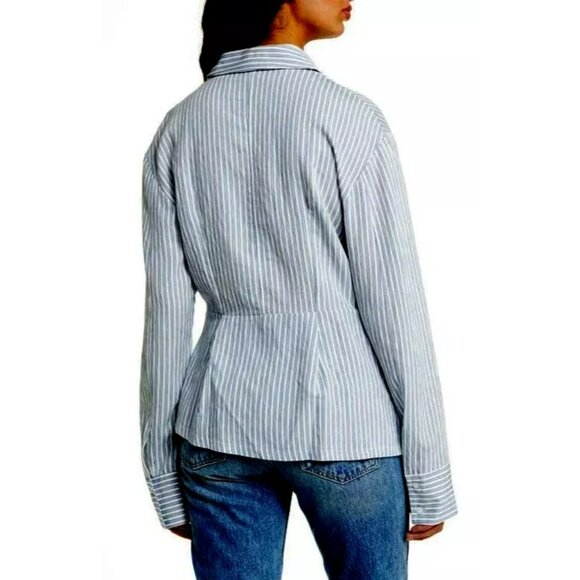 Topshop Striped Front Twist Knot Long Sleeve Button-Up Shirt Blue White Sz10 NEW - Picture 2 of 6